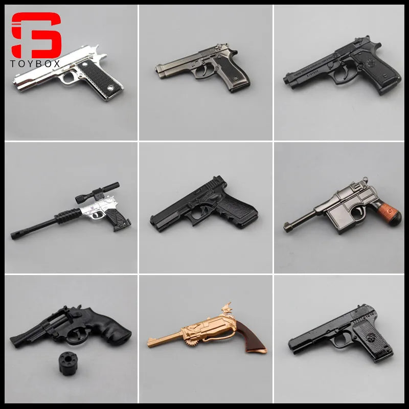 1/6 Scale Mini Model M1911 M1896 P38 PPK Revolver Pistol Handgun for 12'' Action Figure Soldier Dolls Military Collectible Accessory