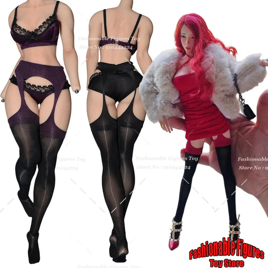 1/6 Female Soldier High Waist Garter Belt Sheer Stockings Elastic Suspender Lingerie Accessory Fit 12Inch Action Figure Body