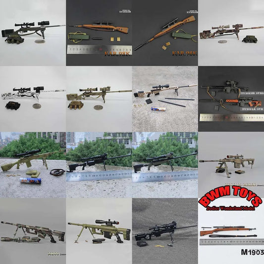 16 Types 1/6 Scale Plastic Military Assembly Mini 98K Rifle SVD SVDS USMC MSR M200 MK13 Sniper Gun Weapon Fit 12'' Action Figure