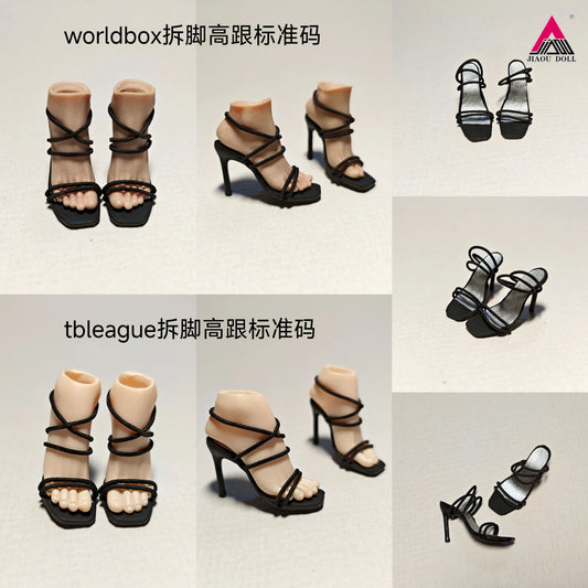 1/6 High heeled Sandals Elastic Strap Shoes Model Standard Size Fit 12'' Disassembly Feet Female Soldier Action Figure Body Doll